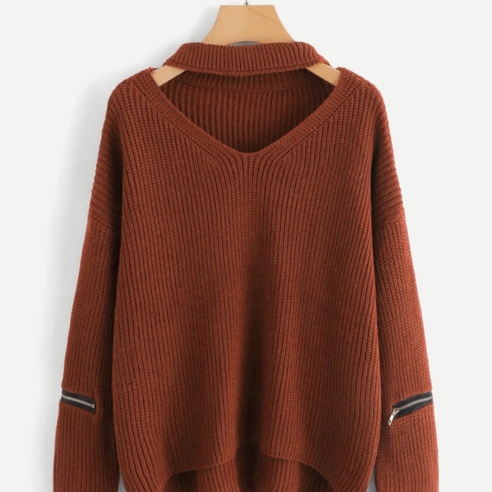 Rust Cutout Sweater w/ Zipper Detailing